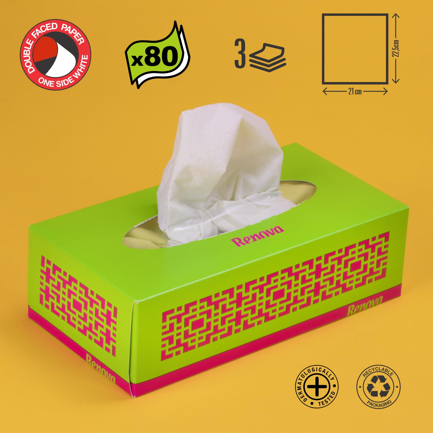 Renova Tissues GREEN Facial 80 Tissues Gesichtstücher, grün, 3-lagig
