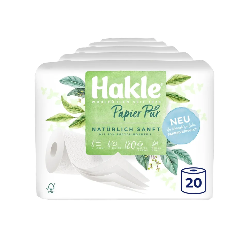 Hakle Papier Pur Natürlich Sanft Toilettenpapier 20 Rollen, 4-lagig