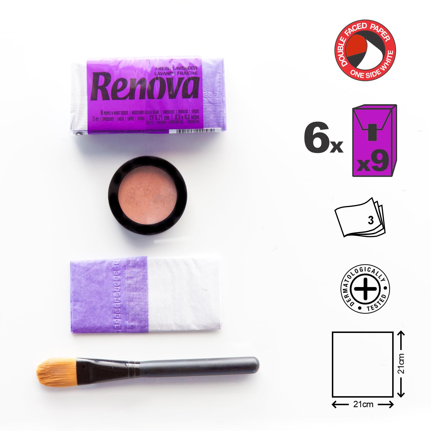 Renova Tissues Red Label Taschentücher, lila, Lavendelduft, 6 Päckchen