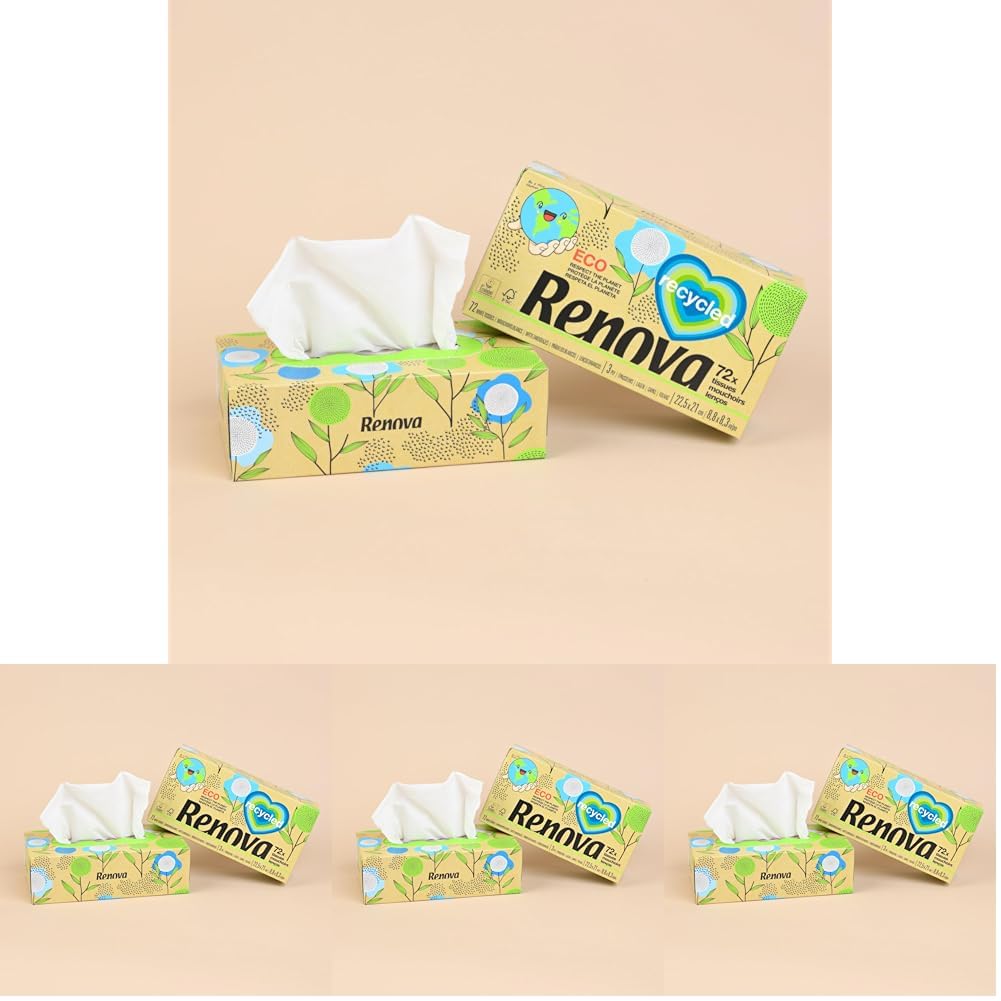 Renova Tissues 100% RECYCLED Facial Tissues Taschentücher 70 Stück unparfümiert