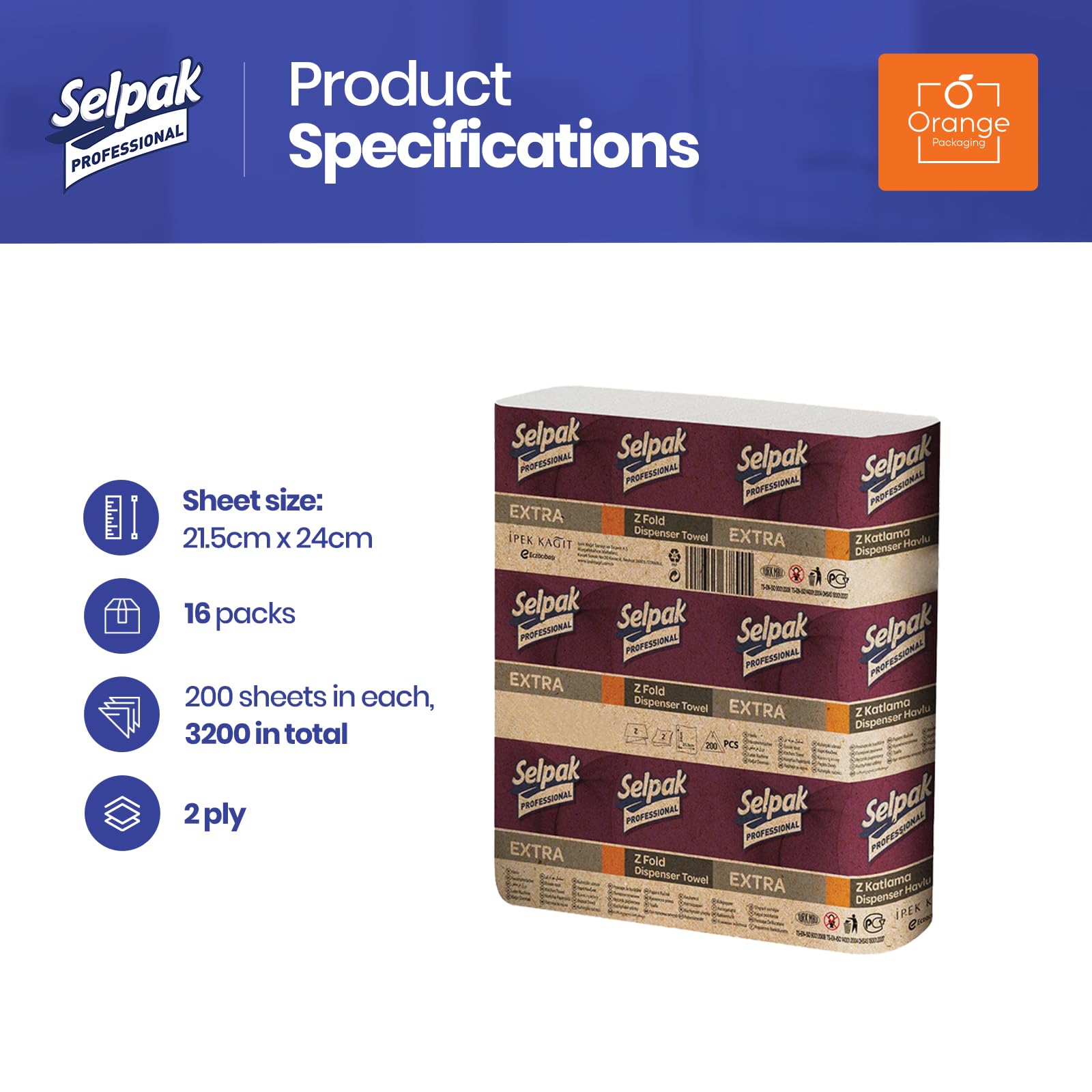 Selpak Paper Towels Professionelle Papierhandtücher Z-Falz, 16 Pack, 2-lagig