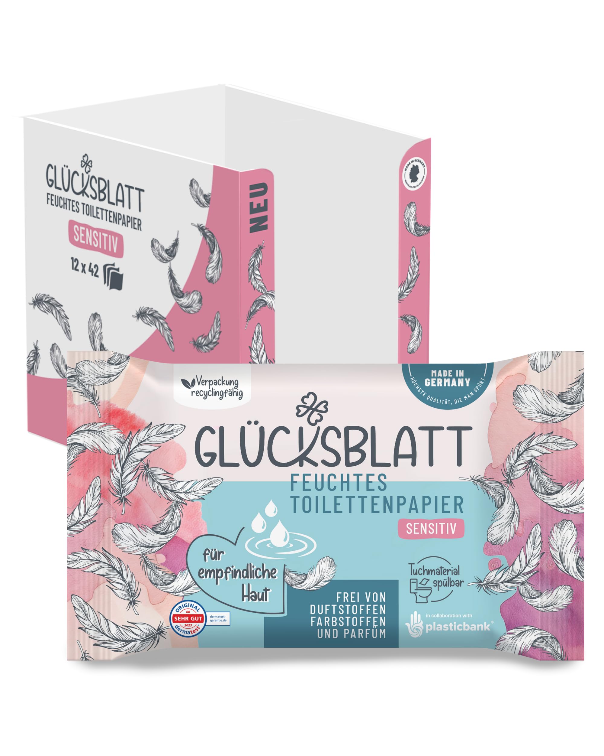 Glücksblatt Tücher Sensitiv feuchtes Toilettenpapier 12 × 42 parfümfrei