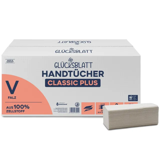 Glücksblatt Handtücher Papierhandtücher V-Falz, 3000 Blatt, 2-lagig
