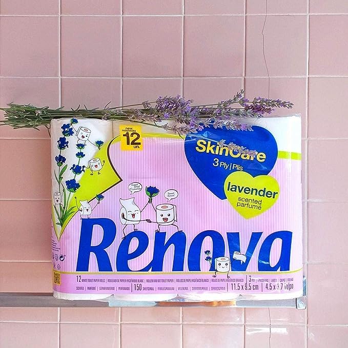 Renova Toilet Paper SKINCARE LAVENDER Toilettenpapier 12 Rollen weiß