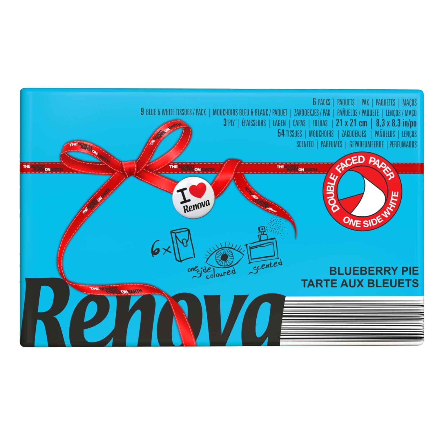 Renova Tissues Red Label Taschentücher, blau, Blaubeerkuchen-Duft, 6 Packungen