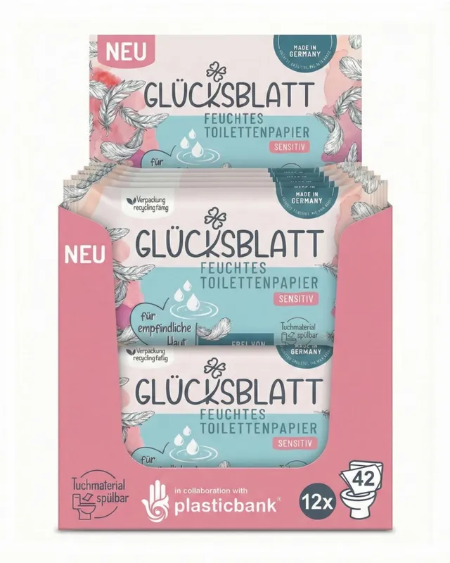Glücksblatt Tücher Sensitiv feuchtes Toilettenpapier 12 × 42 parfümfrei