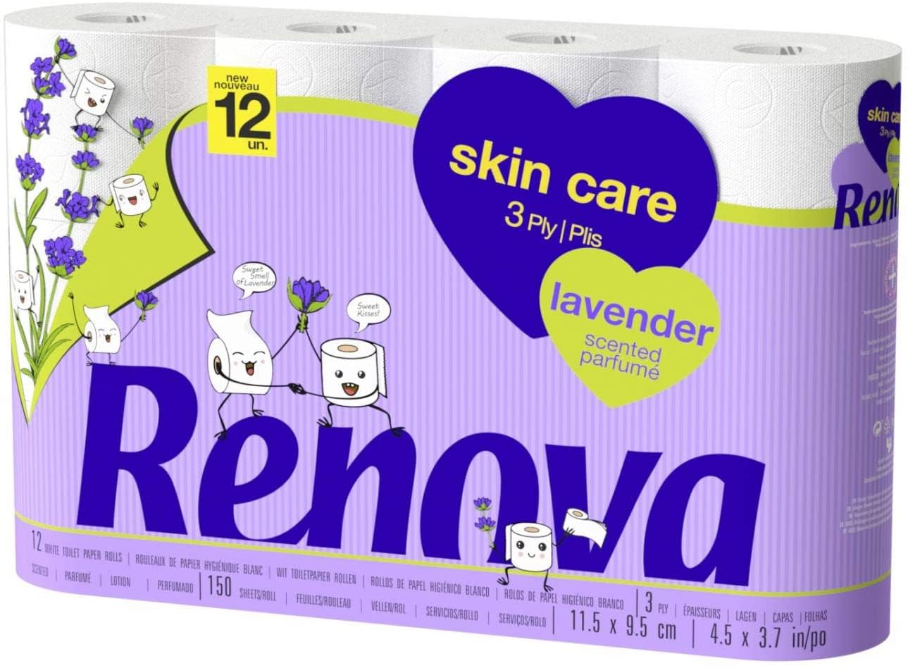 Renova Toilet Paper SKINCARE LAVENDER Toilettenpapier 12 Rollen weiß