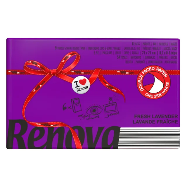 Renova Tissues Red Label Taschentücher, lila, Lavendelduft, 6 Päckchen