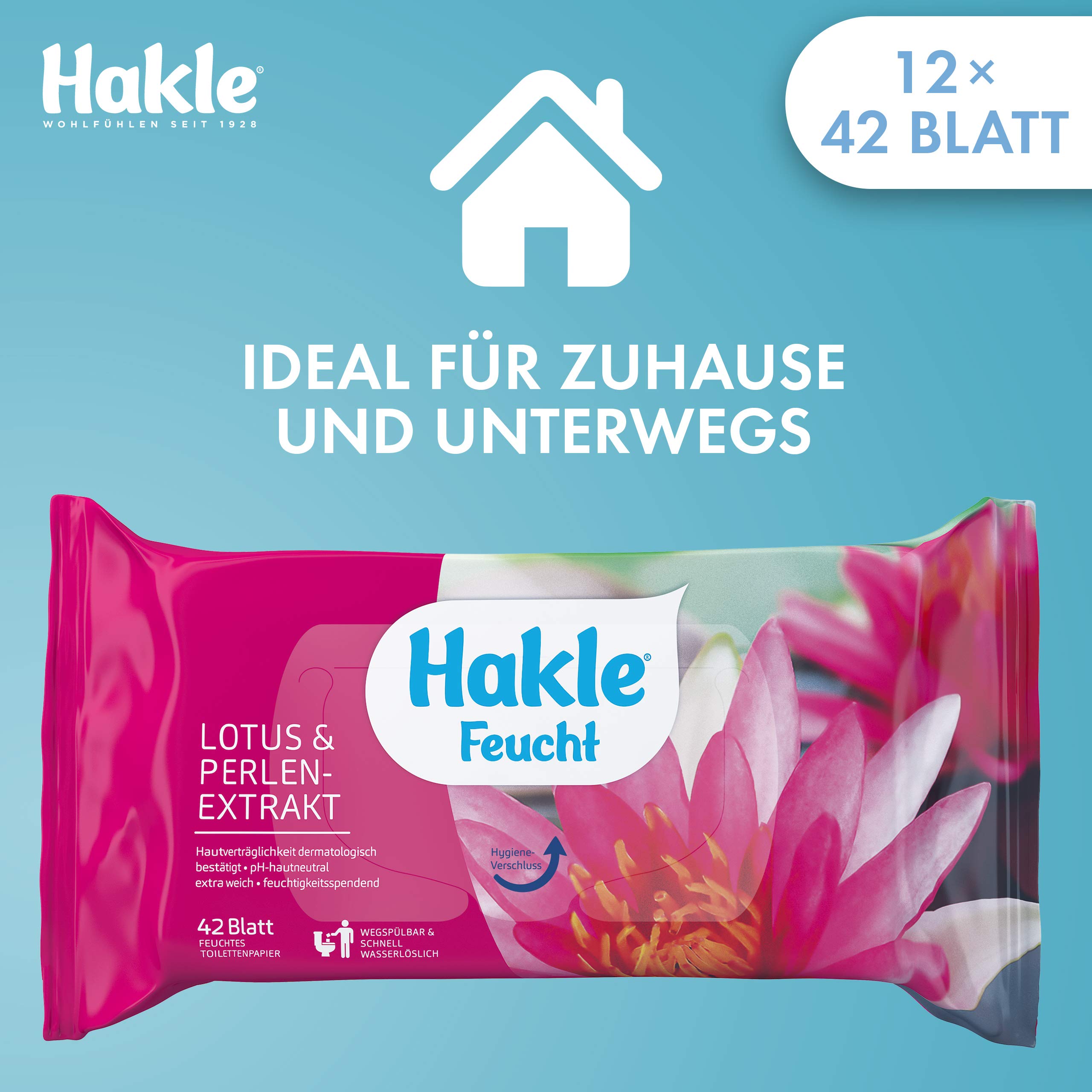 Hakle Feucht Lotus & Perlenextrakt, feuchtes Toilettenpapier, 12 Packungen