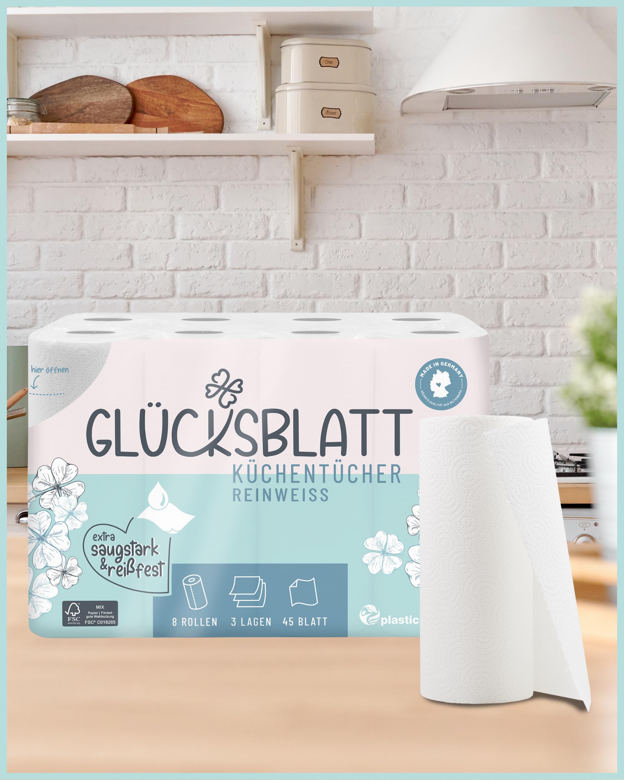 Glücksblatt Küchentücher Küchenpapier 48 Rollen, 3-lagig saugstark