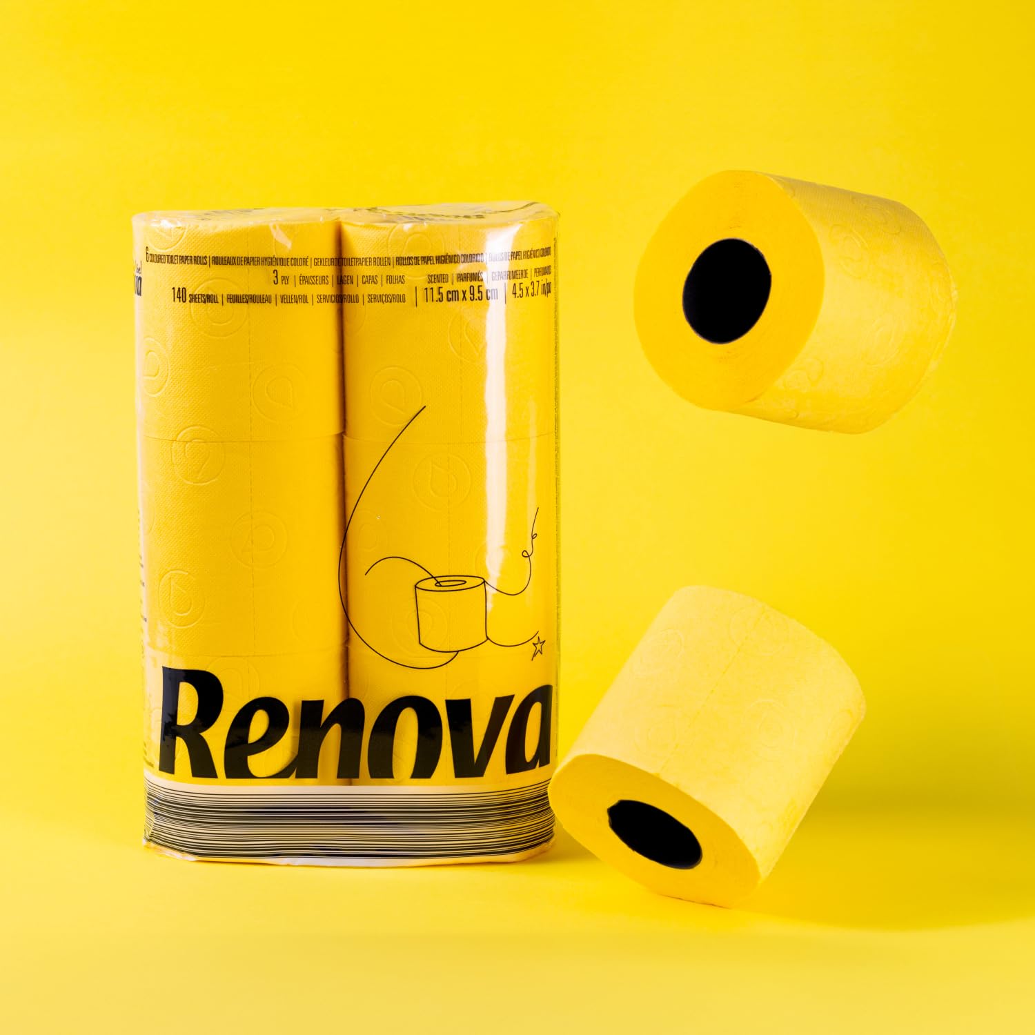 Renova Toilet Paper Yellow Toilettenpapier 6 Rollen, gelb