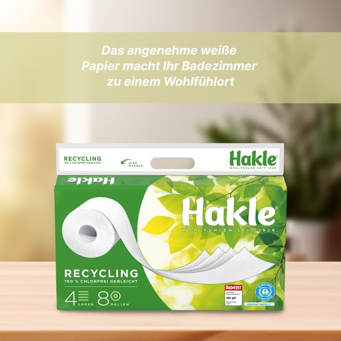 Hakle Recycling Toilettenpapier, 80 Rollen, 4-lagig aus Altpapier