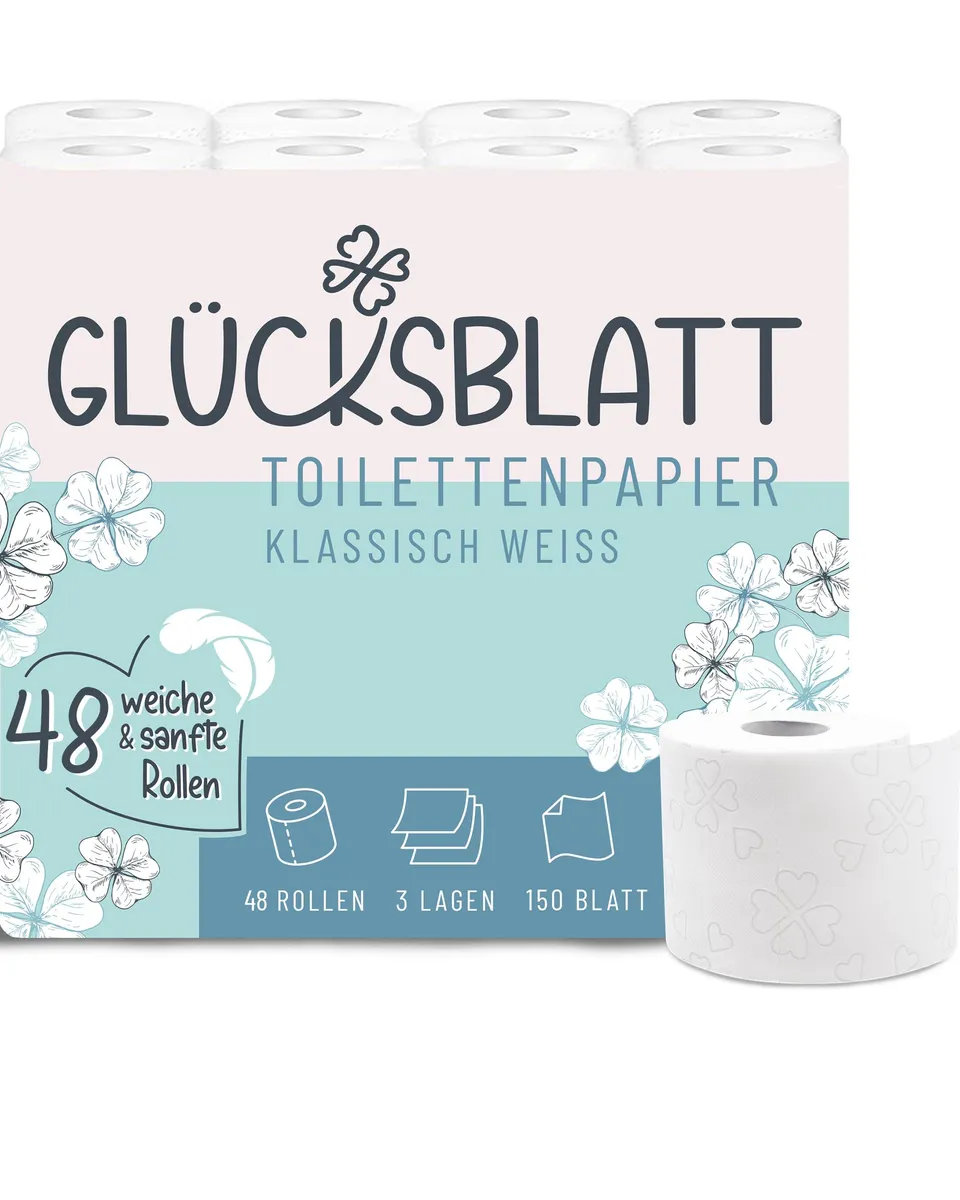 Glücksblatt Toilettenpapier Klassisch Weiß 48 Rollen, 3-lagig