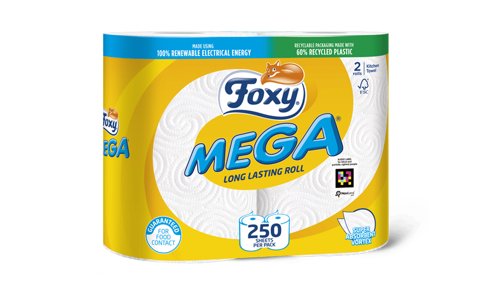 Foxy Mega Küchenrolle 2er-Pack mit Vortex-Prägung