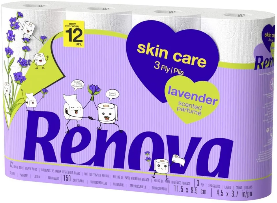 Renova Toilet Paper SKINCARE LAVENDER Toilettenpapier 12 Rollen weiß