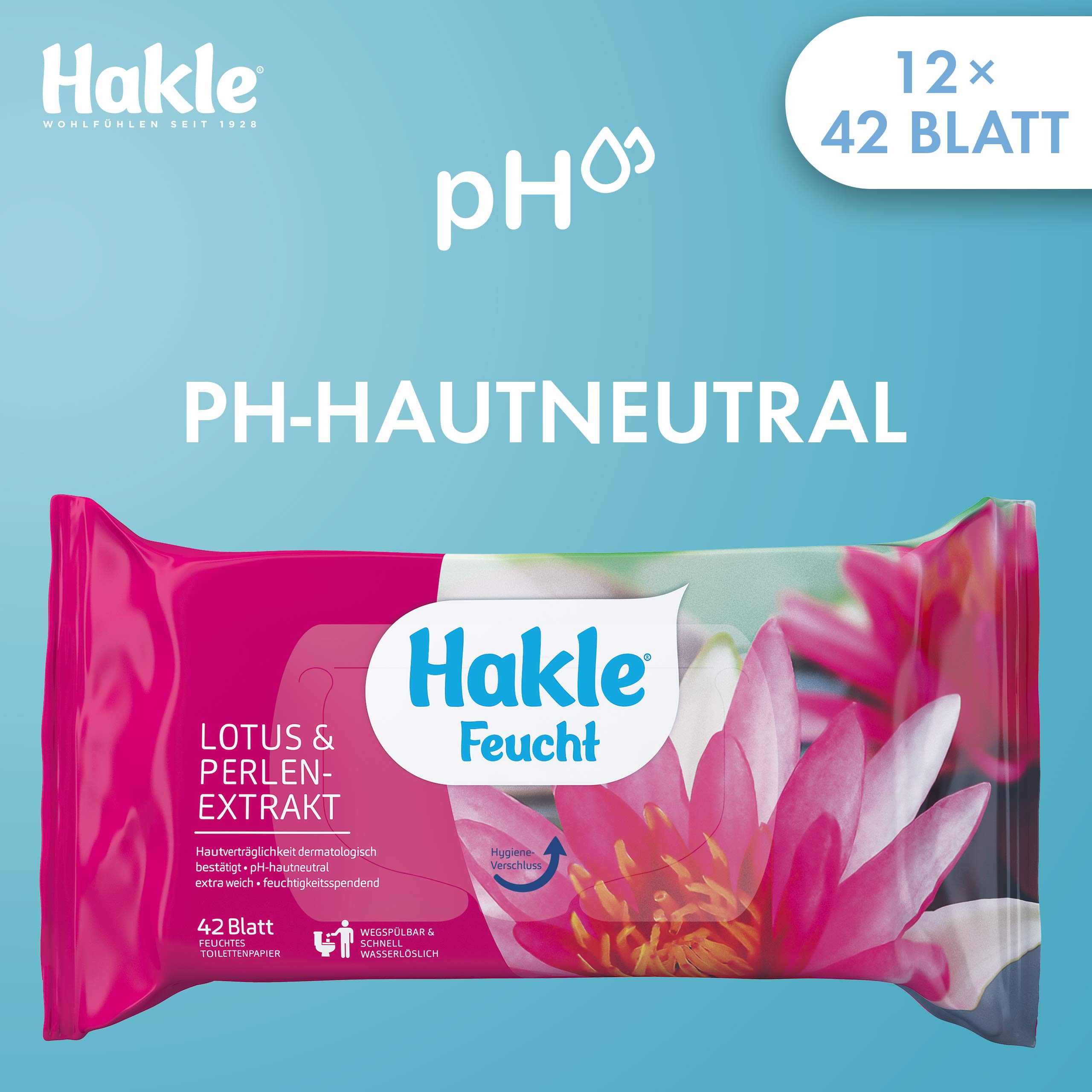 Hakle Feucht Lotus & Perlenextrakt, feuchtes Toilettenpapier, 12 Packungen