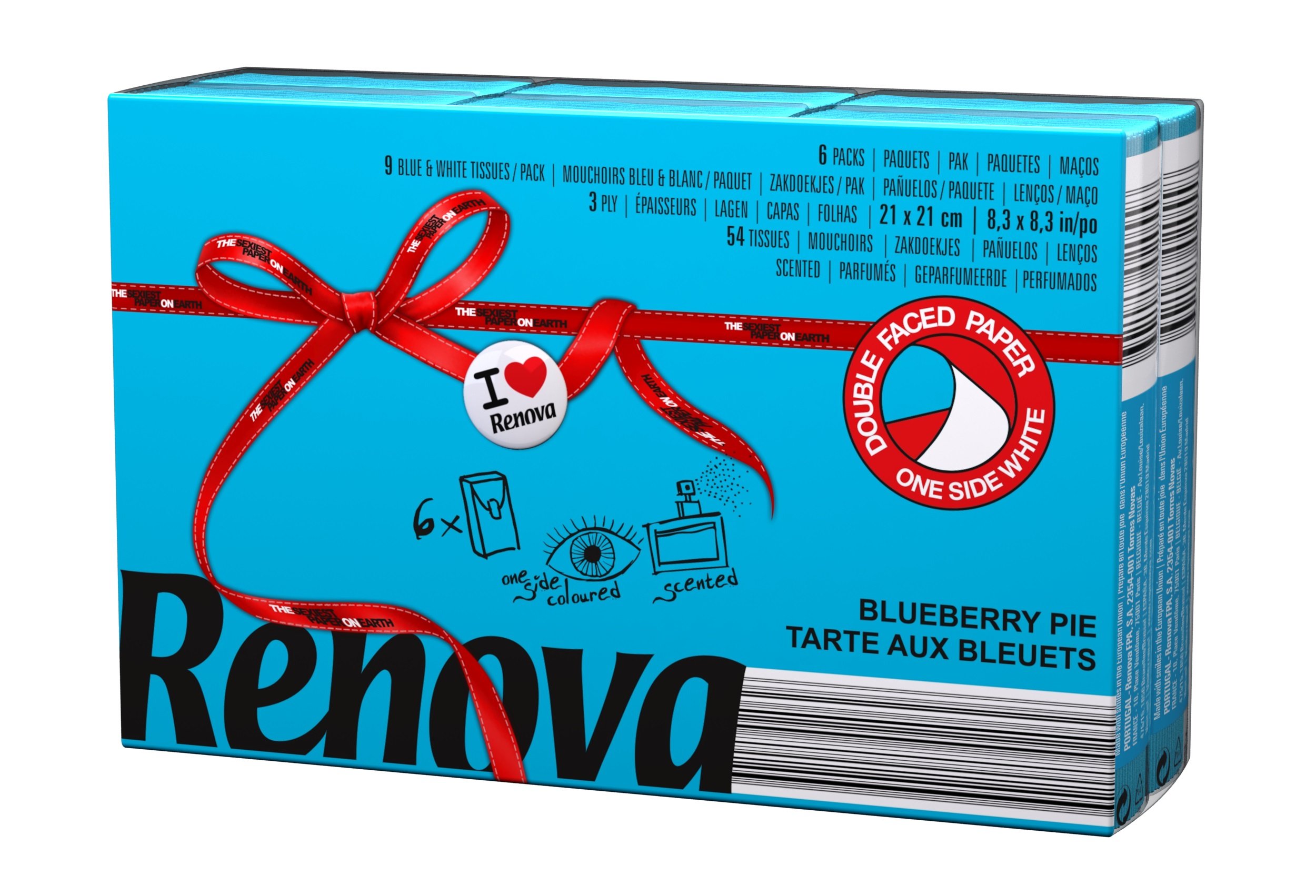 Renova Tissues Red Label Taschentücher, blau, Blaubeerkuchen-Duft, 6 Packungen