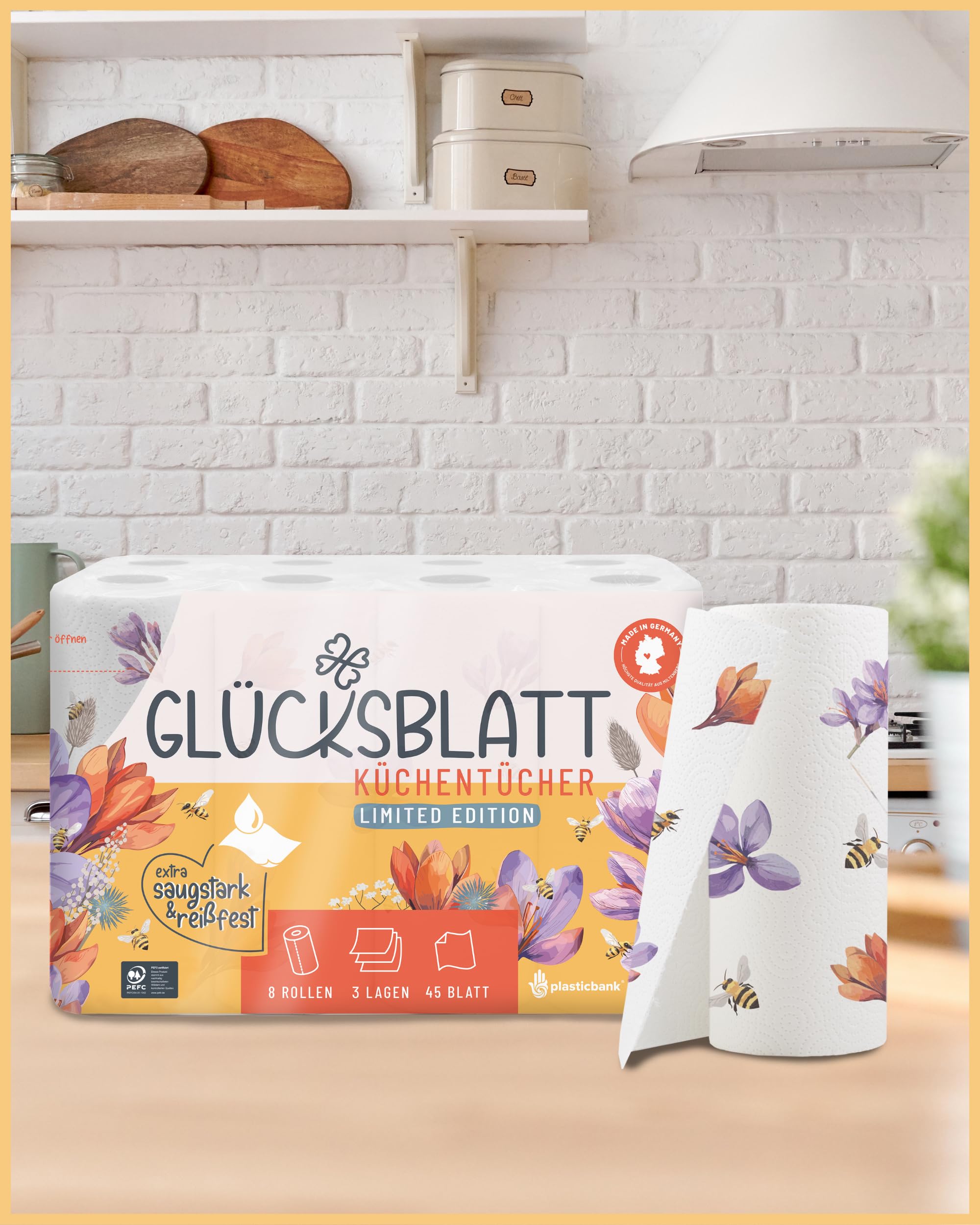Glücksblatt Küchentücher mit Motiven, 48 Rollen à 45 Blatt, 3-lagig