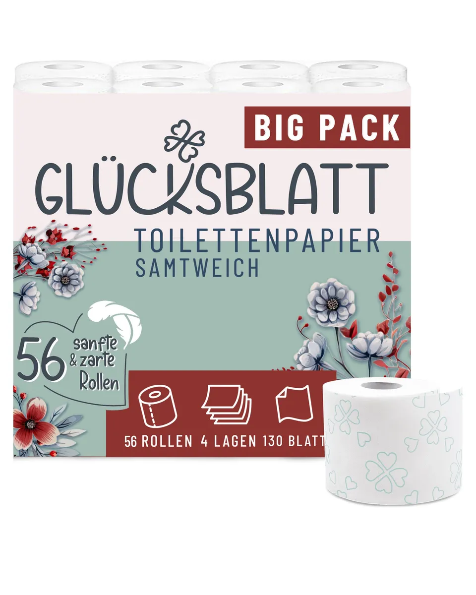 Glücksblatt Toilettenpapier samtweich 4-lagig, 56 Rollen, Vanilleduft