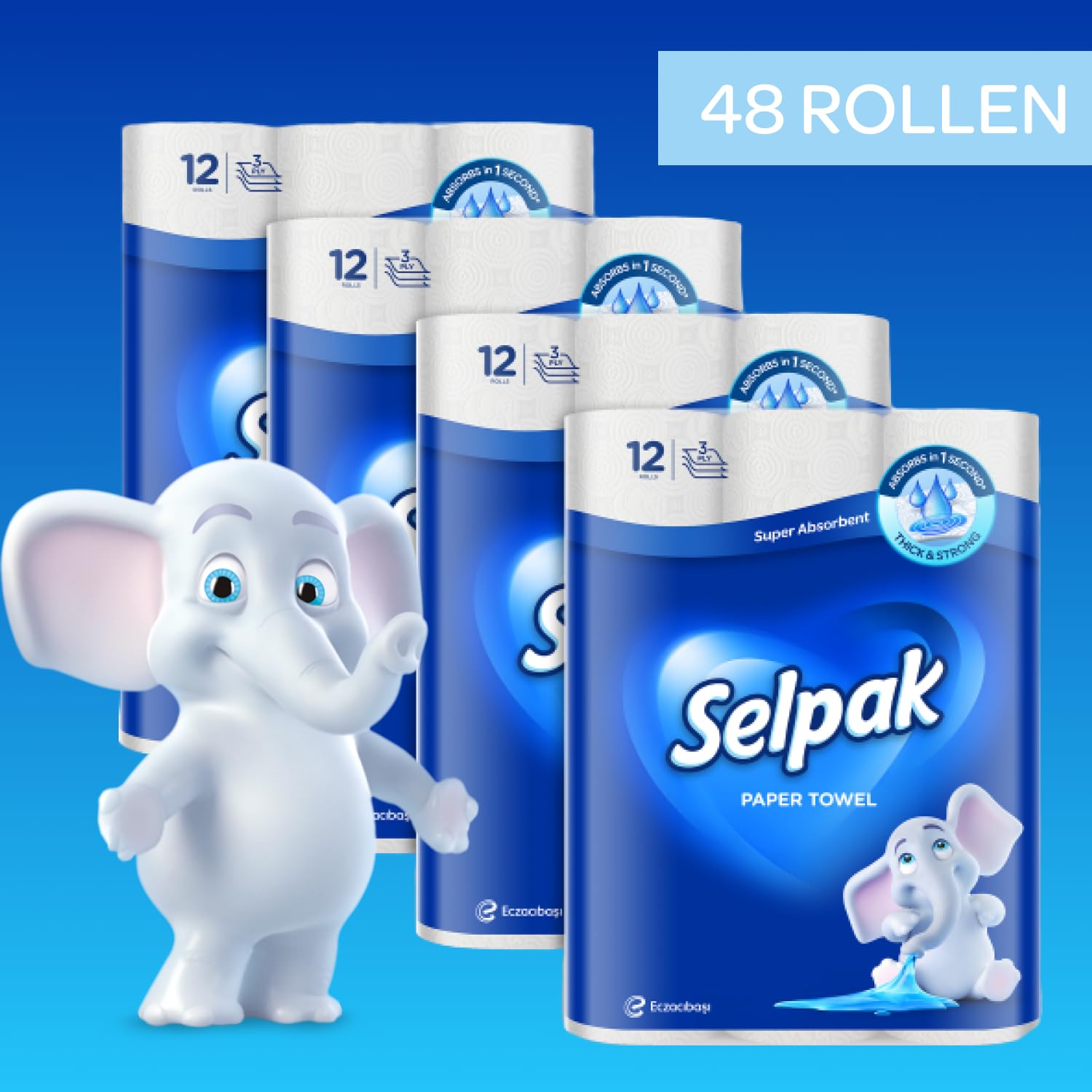 Selpak Paper Towels Küchenpapier, 48 Rollen, 75 Blatt, 3-lagig