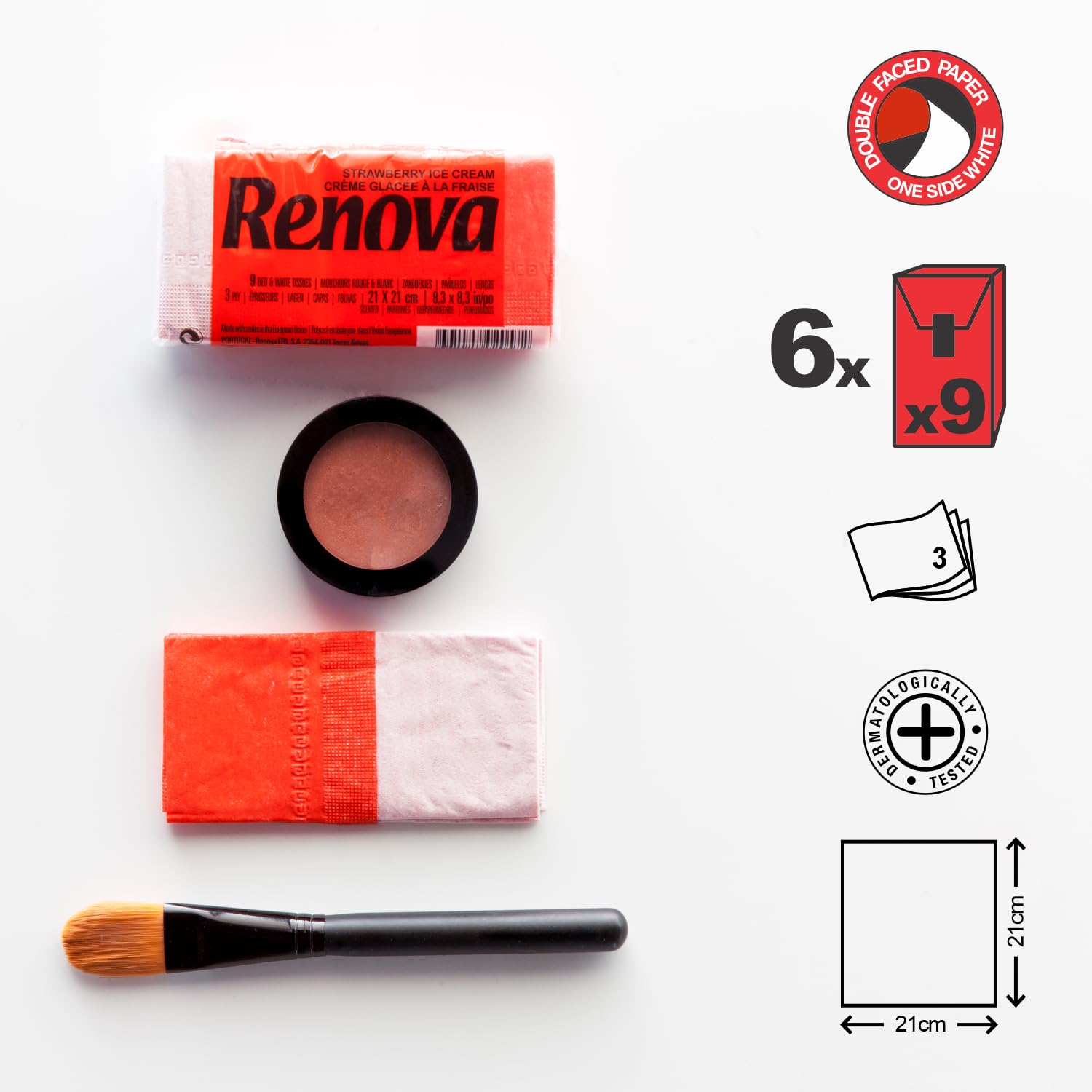 Renova Tissues Strawberry Ice Cream Taschentücher 6er-Pack, 3-lagig