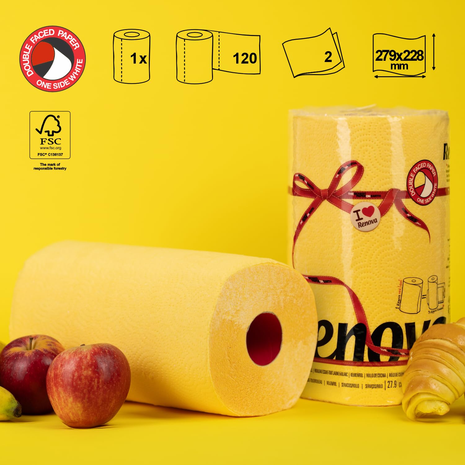 Renova Kitchen Roll YELLOW Paper Towel 1 Roll Küchenrolle, 2 Stück, gelb