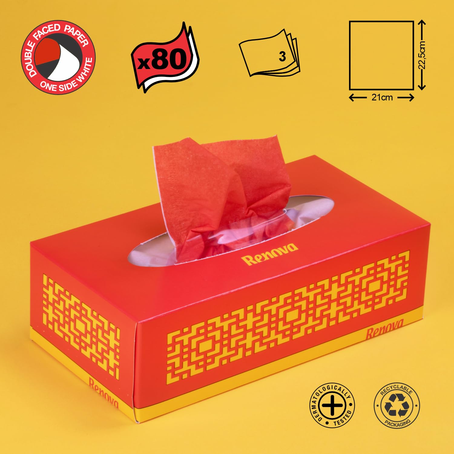 Renova Tissues RED Facial 80 Tissues Gesichtstücher, rot und 3-lagig