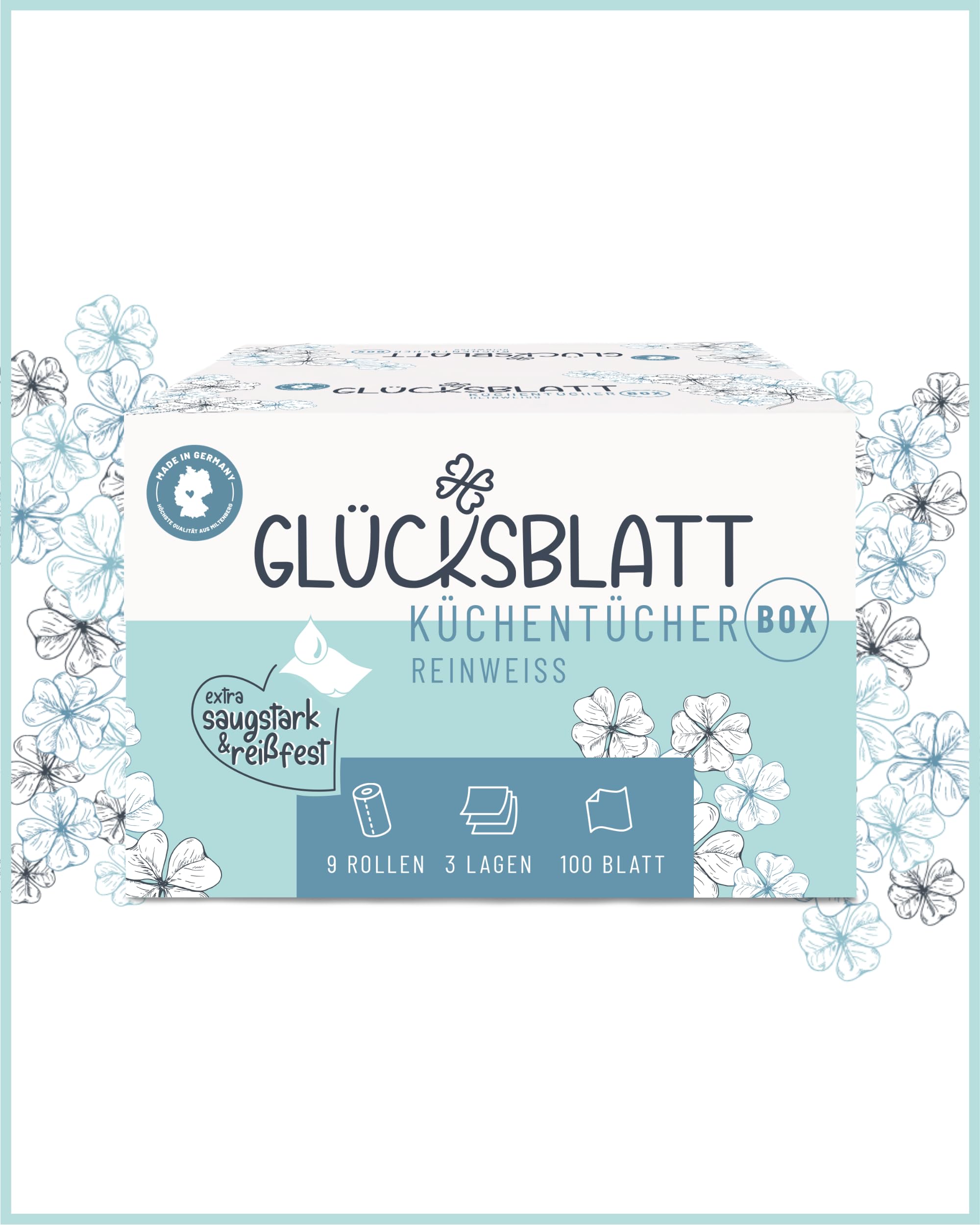 Glücksblatt Küchentücher Küchenrolle, 9 Rollen, 100 Blatt, 3-lagig