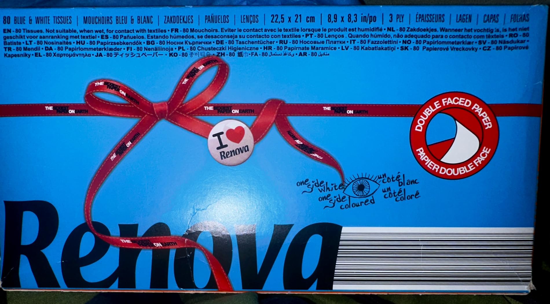 Renova Tissues Blue Facial Taschentücher, 80 Stück, 3-lagig