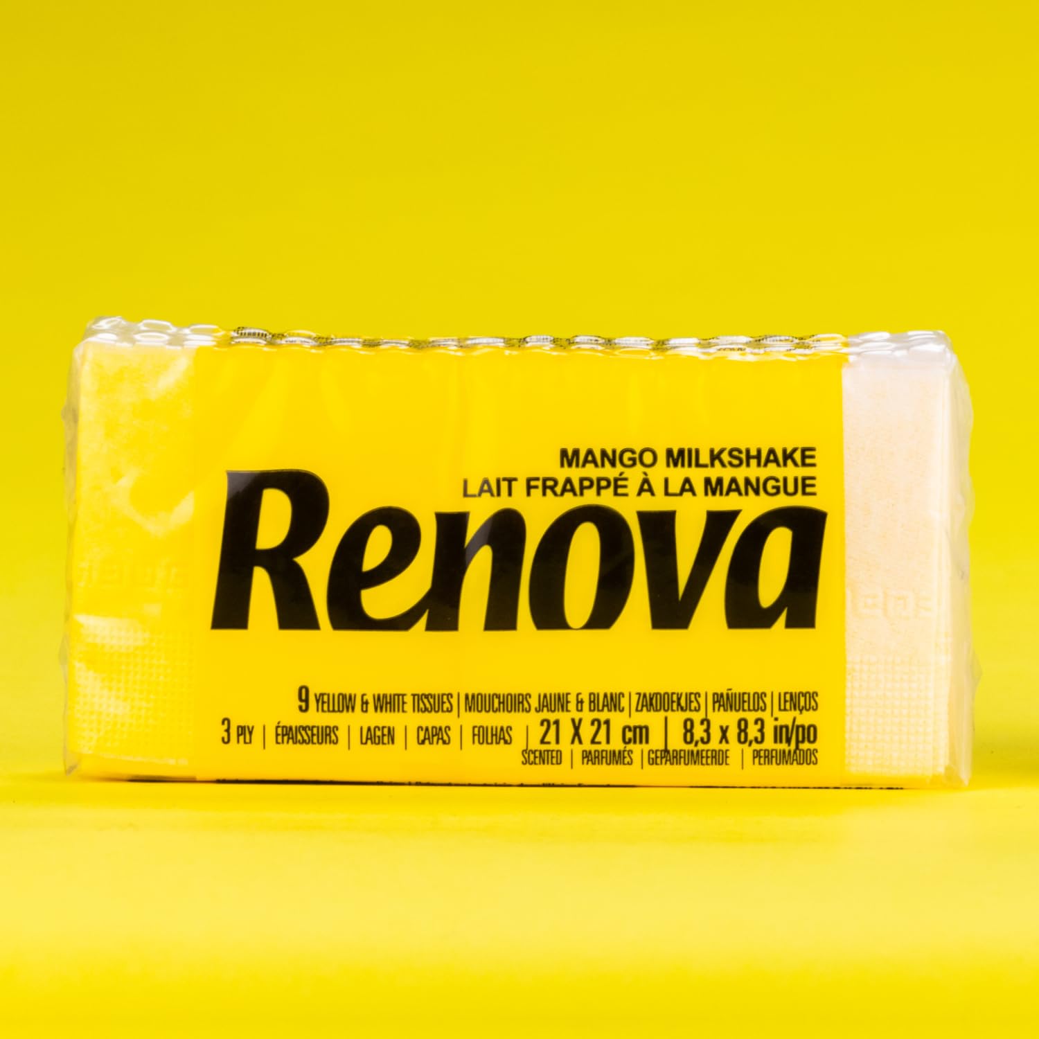 Renova Red Label Mango Taschentücher, 12 Stück, 3-lagig, mit Mangoduft