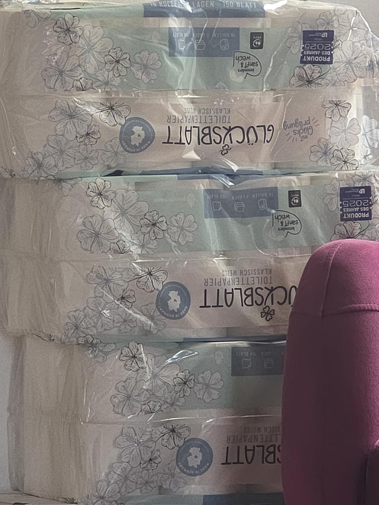 Glücksblatt Toilettenpapier Klassisch Weiß 48 Rollen, 3-lagig