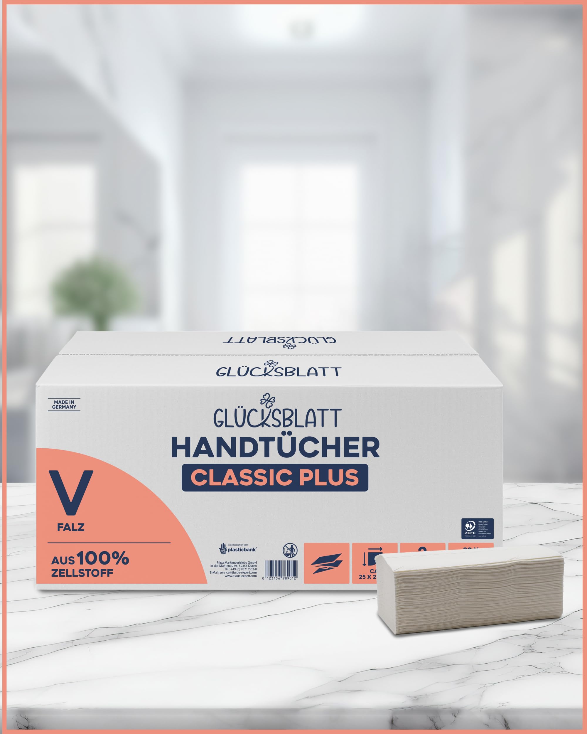 Glücksblatt Handtücher Papierhandtücher V-Falz, 3000 Blatt, 2-lagig