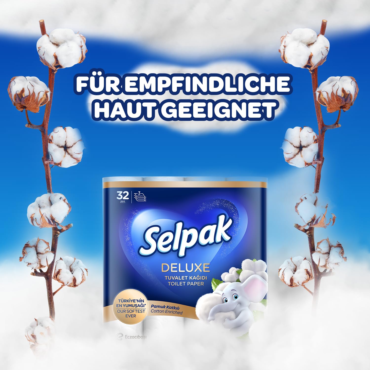 Selpak Toilet Papers Deluxe Toilettenpapier 96 Rollen, Baumwollfasern