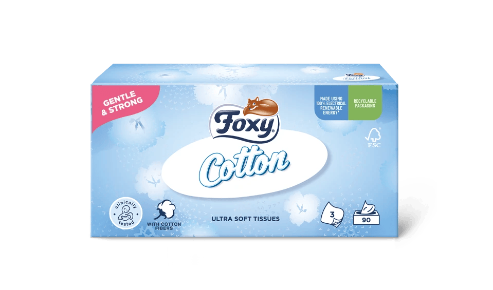 Foxy Cotton Taschentücher mit Baumwollfasern 60 Stück 3-lagig