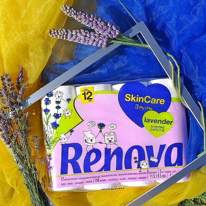 Renova Toilet Paper SKINCARE LAVENDER Toilettenpapier 12 Rollen weiß