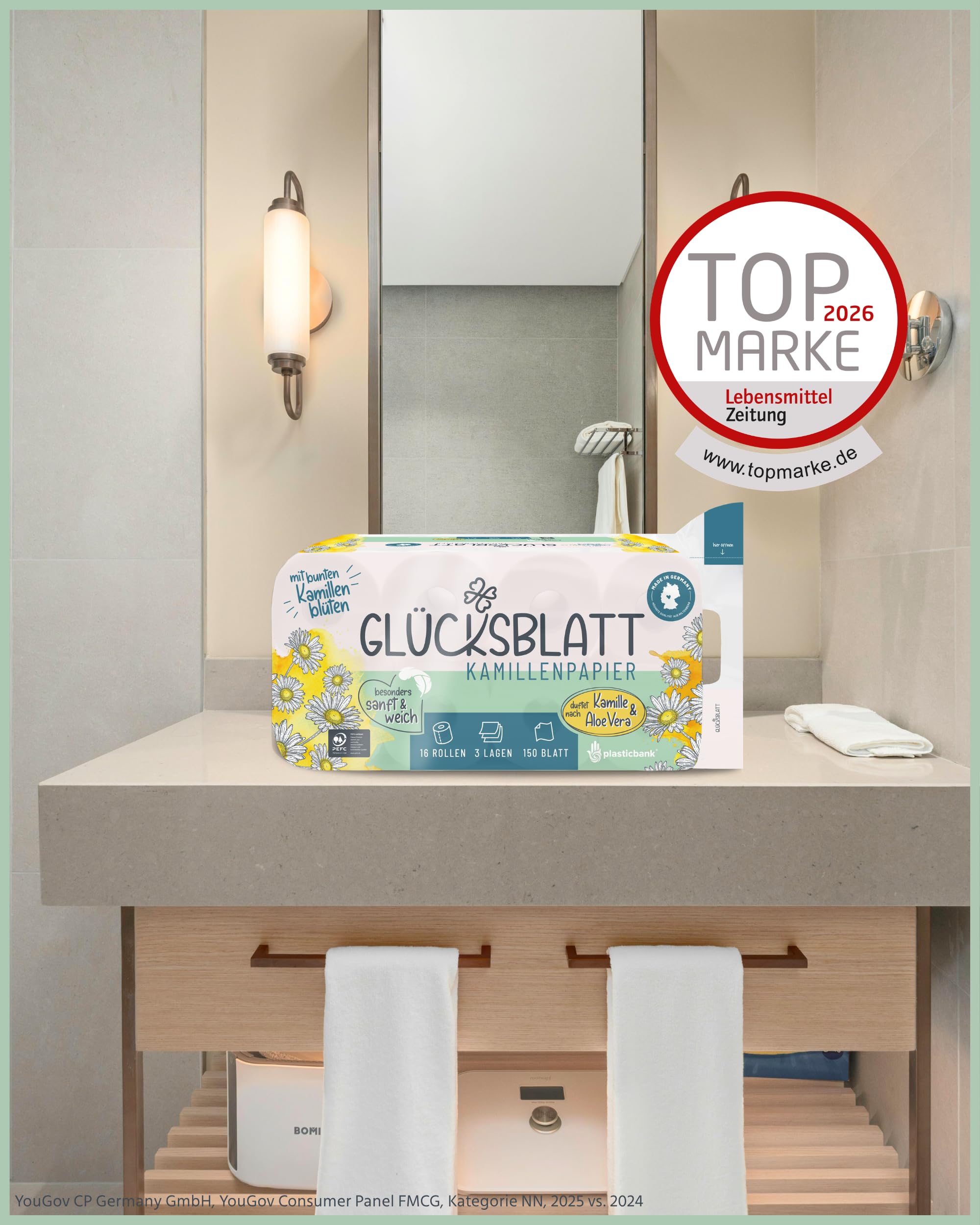 Glücksblatt Toilettenpapier Kamille, 48 Rollen, 3-lagig