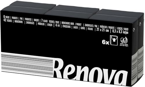 Renova Tissues Schwarze Kompakt Taschentücher 6 Päckchen, schwarz