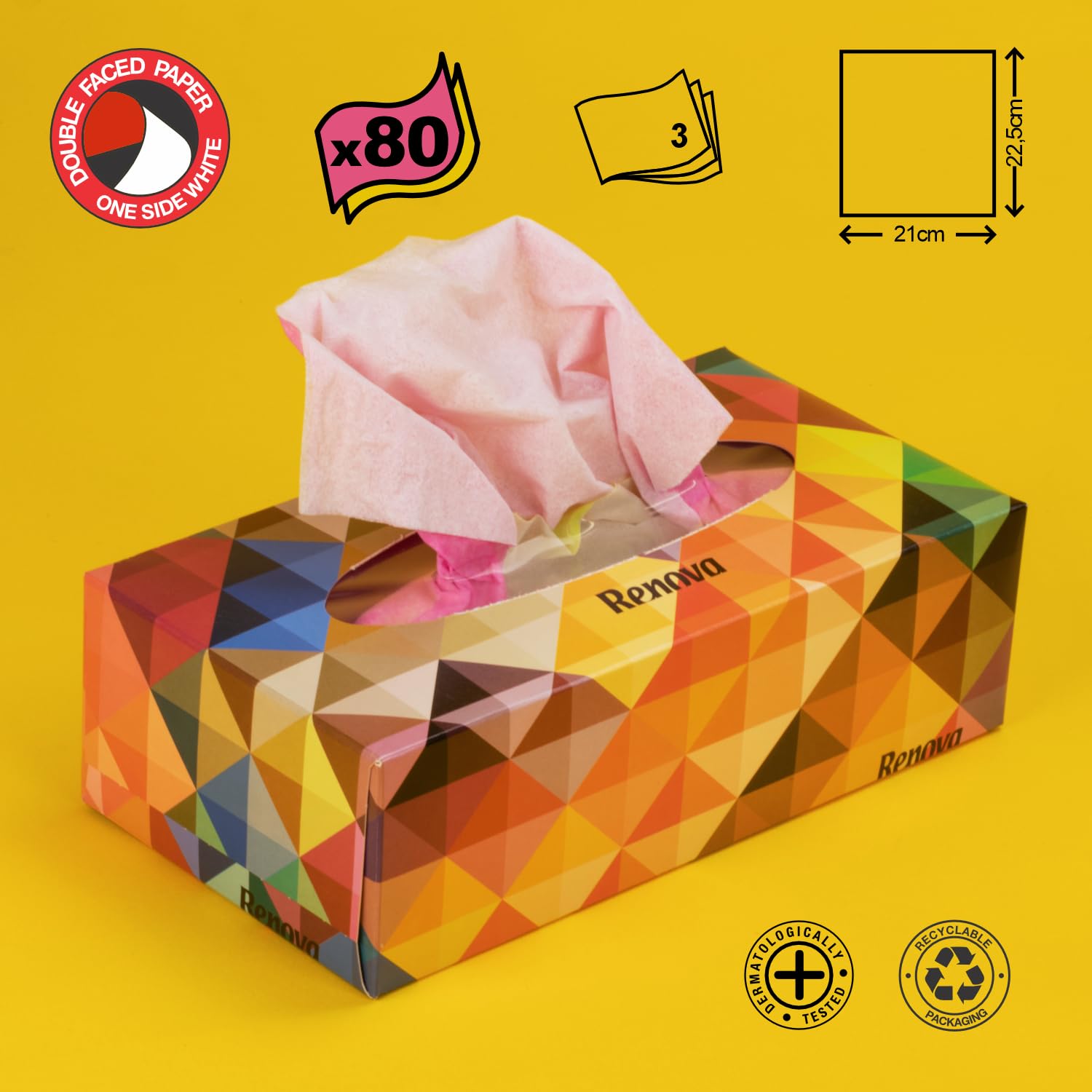 Renova Tissues TWO COLOUR Facial Taschentücher, 80 Stück, 3-lagig