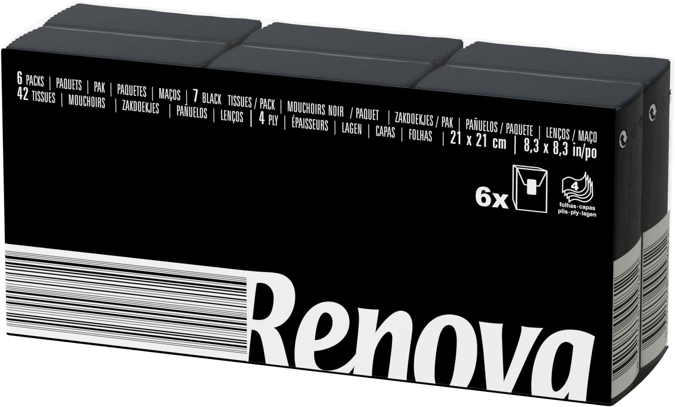 Renova Tissues Schwarze Kompakt Taschentücher 6 Päckchen, schwarz