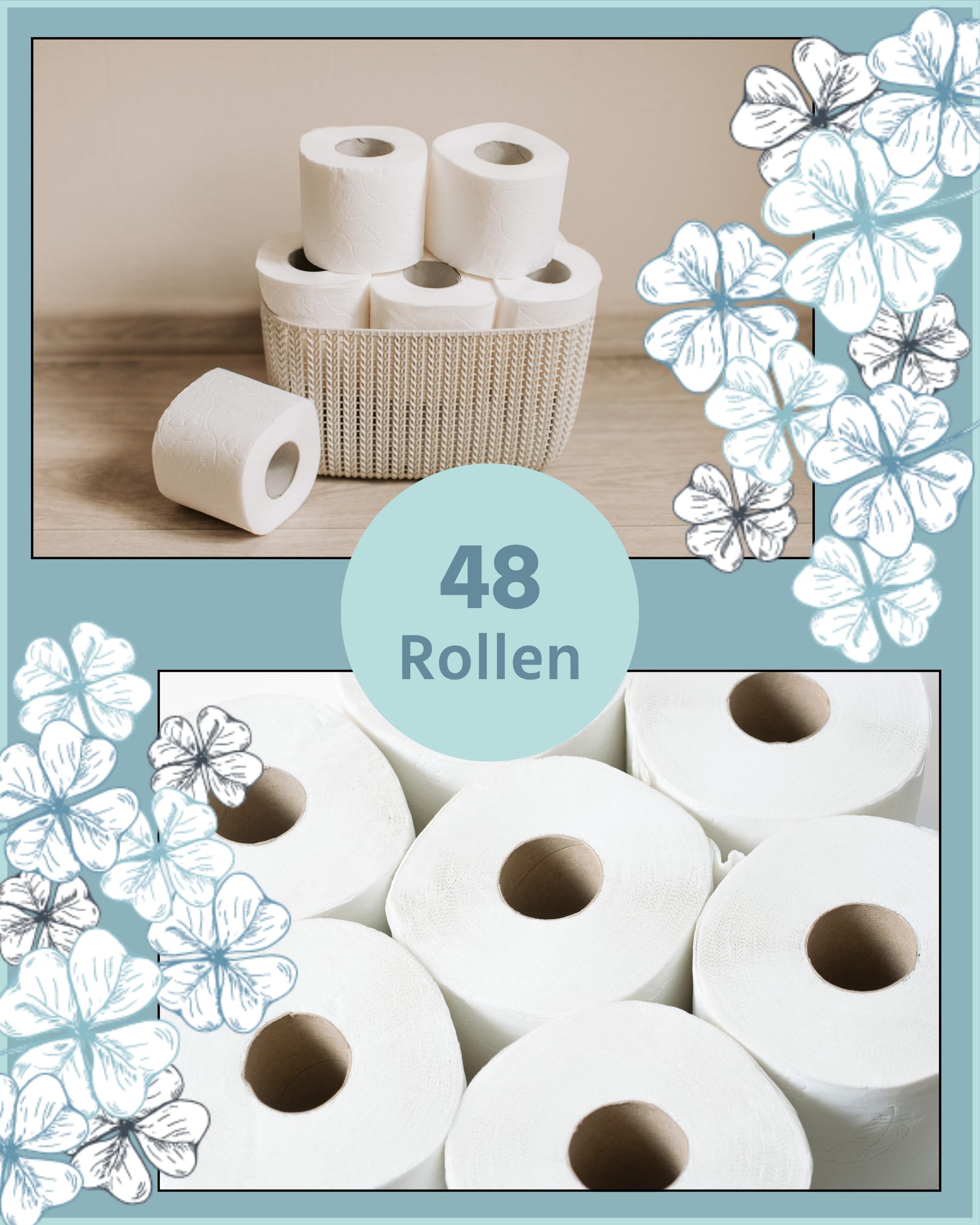 Glücksblatt Toilettenpapier Klassisch Weiß 48 Rollen, 3-lagig