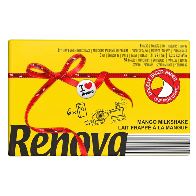 Renova Red Label Mango Taschentücher, 12 Stück, 3-lagig, mit Mangoduft