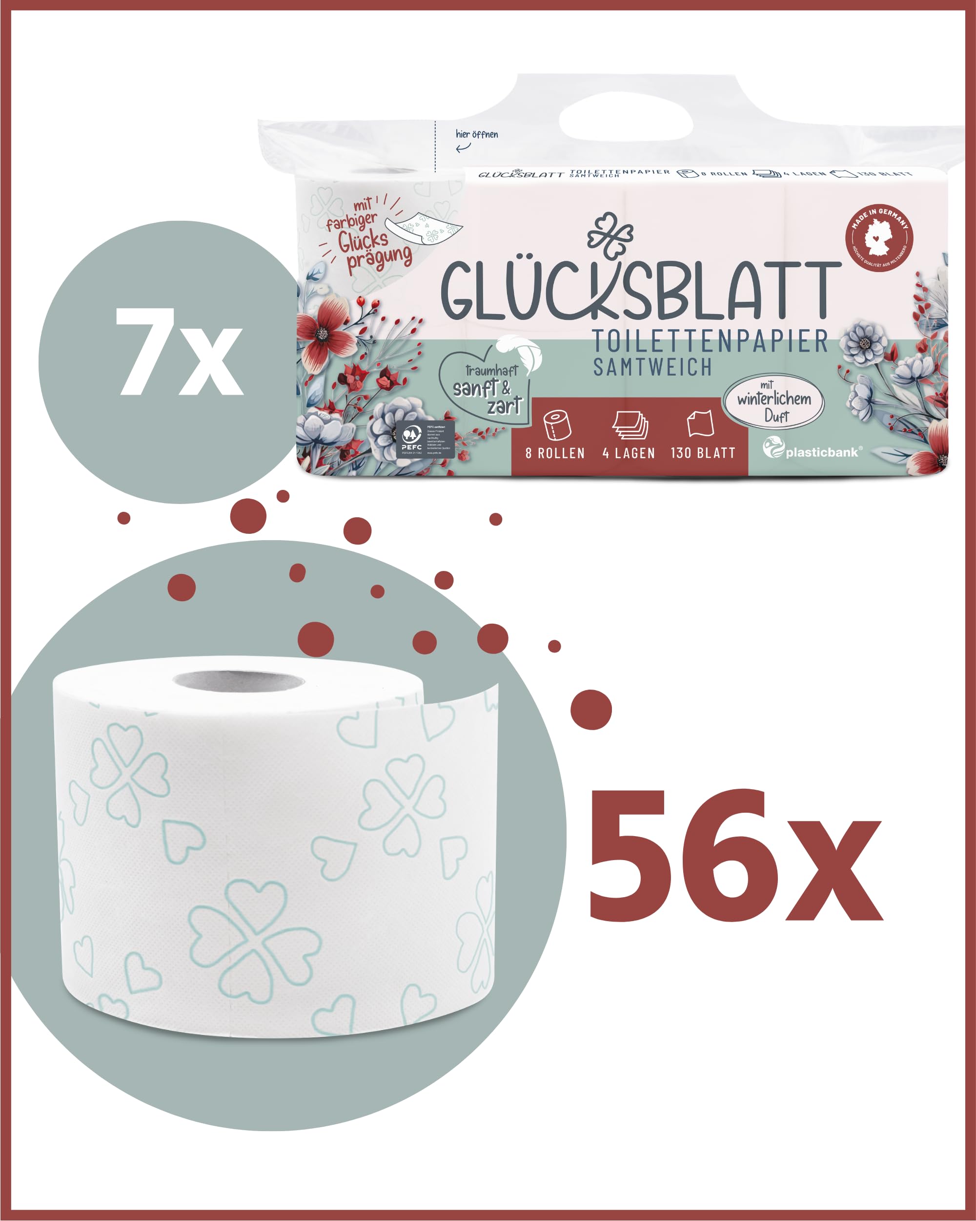 Glücksblatt Toilettenpapier samtweich 4-lagig, 56 Rollen, Vanilleduft
