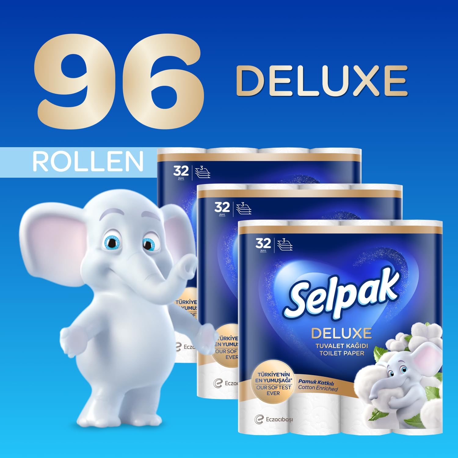Selpak Toilet Papers Deluxe Toilettenpapier 96 Rollen, Baumwollfasern