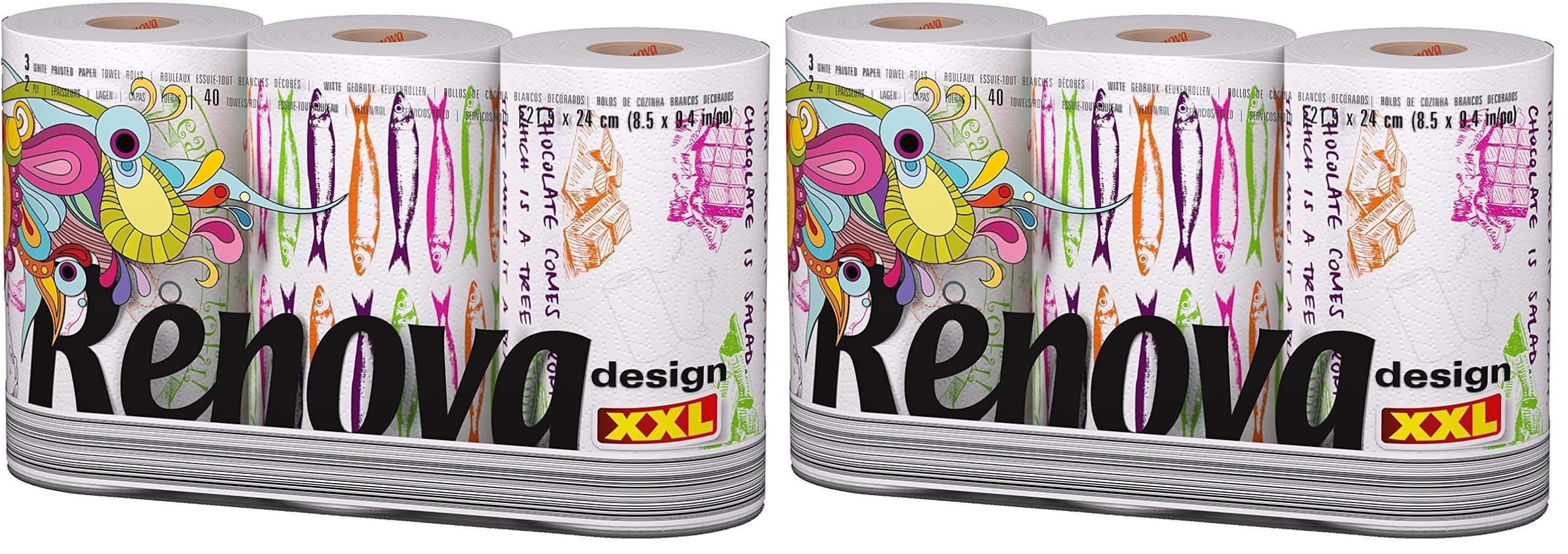 Renova Kitchen Roll Design Paper Kitchen Towels XXL Küchenrolle, 3 Rollen