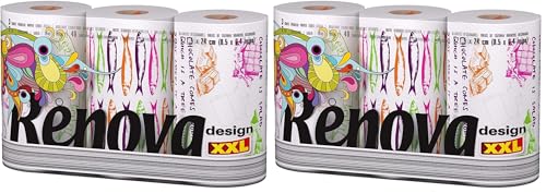 Renova Kitchen Roll Design Paper Kitchen Towels XXL Küchenrolle, 3 Rollen