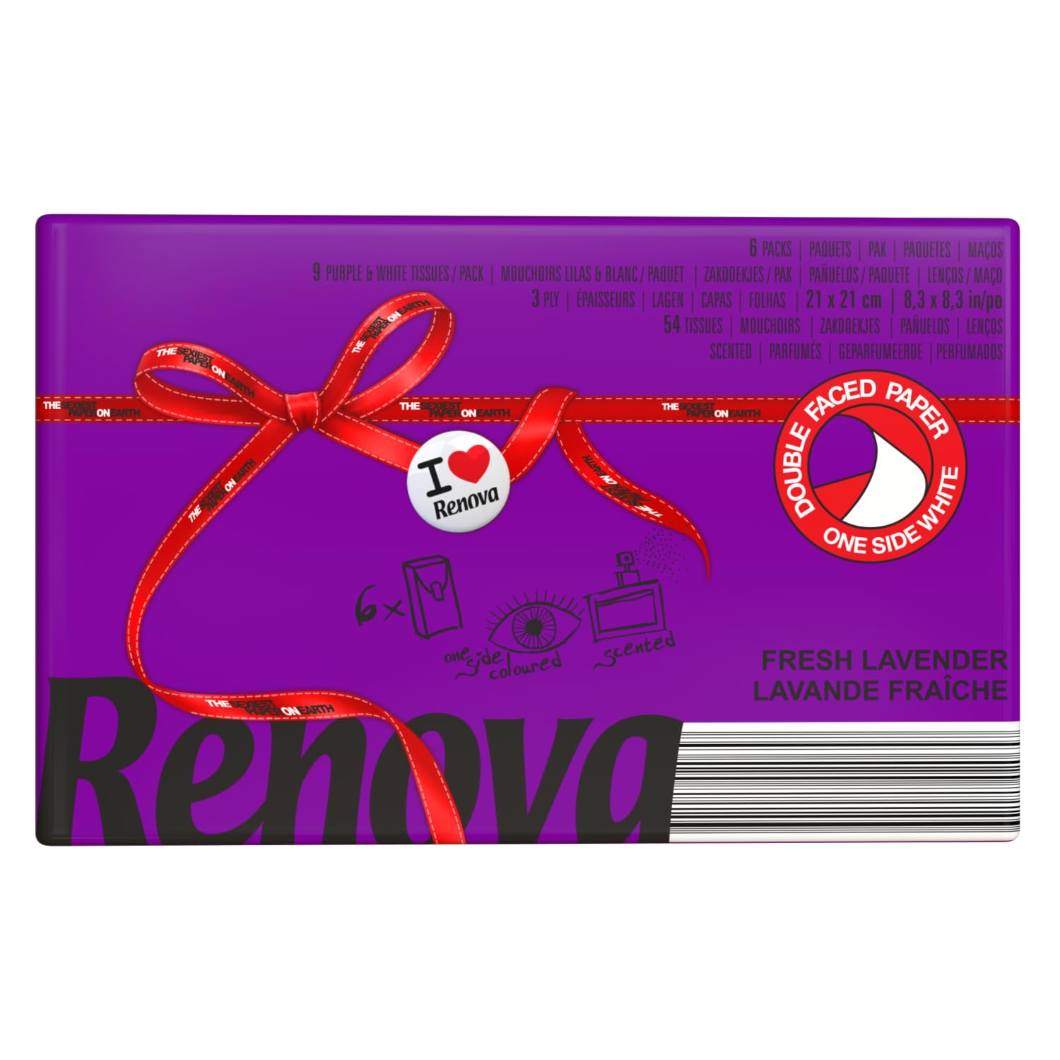 Renova Tissues Red Label Taschentücher, lila, Lavendelduft, 6 Päckchen