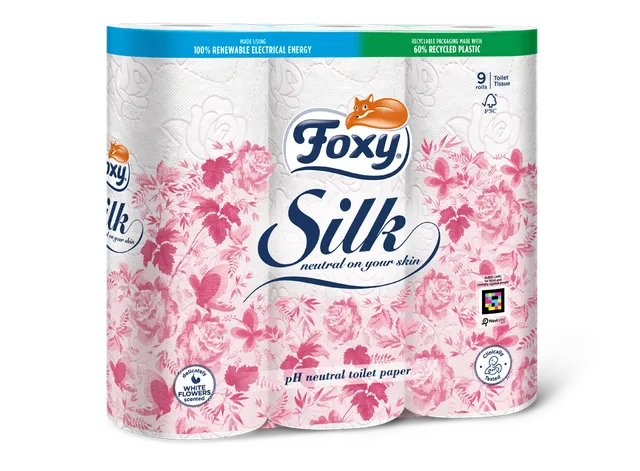 Foxy Silk Toilettenpapier 9 Rollen extra weich mit Blumenduft