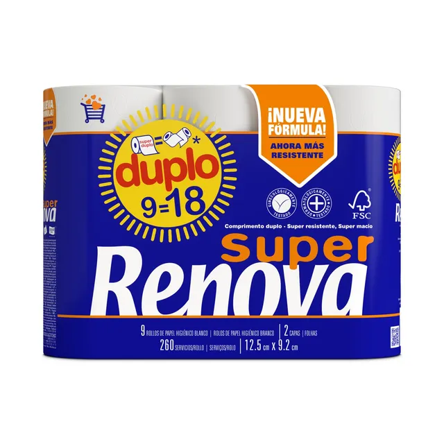 Renova Super Double Toilettenpapier, 9 Rollen, 260 Blatt, ohne Duft