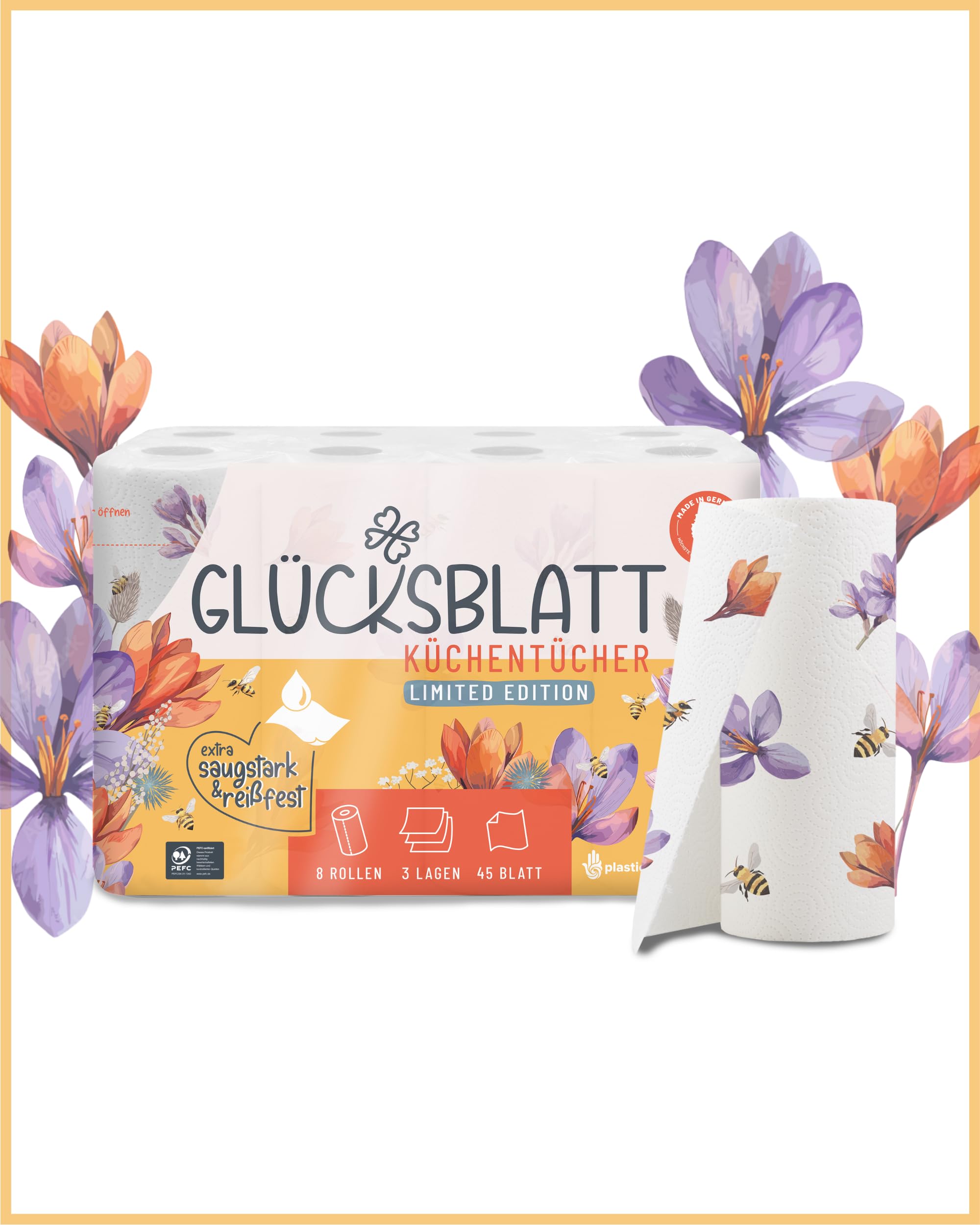 Glücksblatt Küchentücher mit Motiven, 48 Rollen à 45 Blatt, 3-lagig