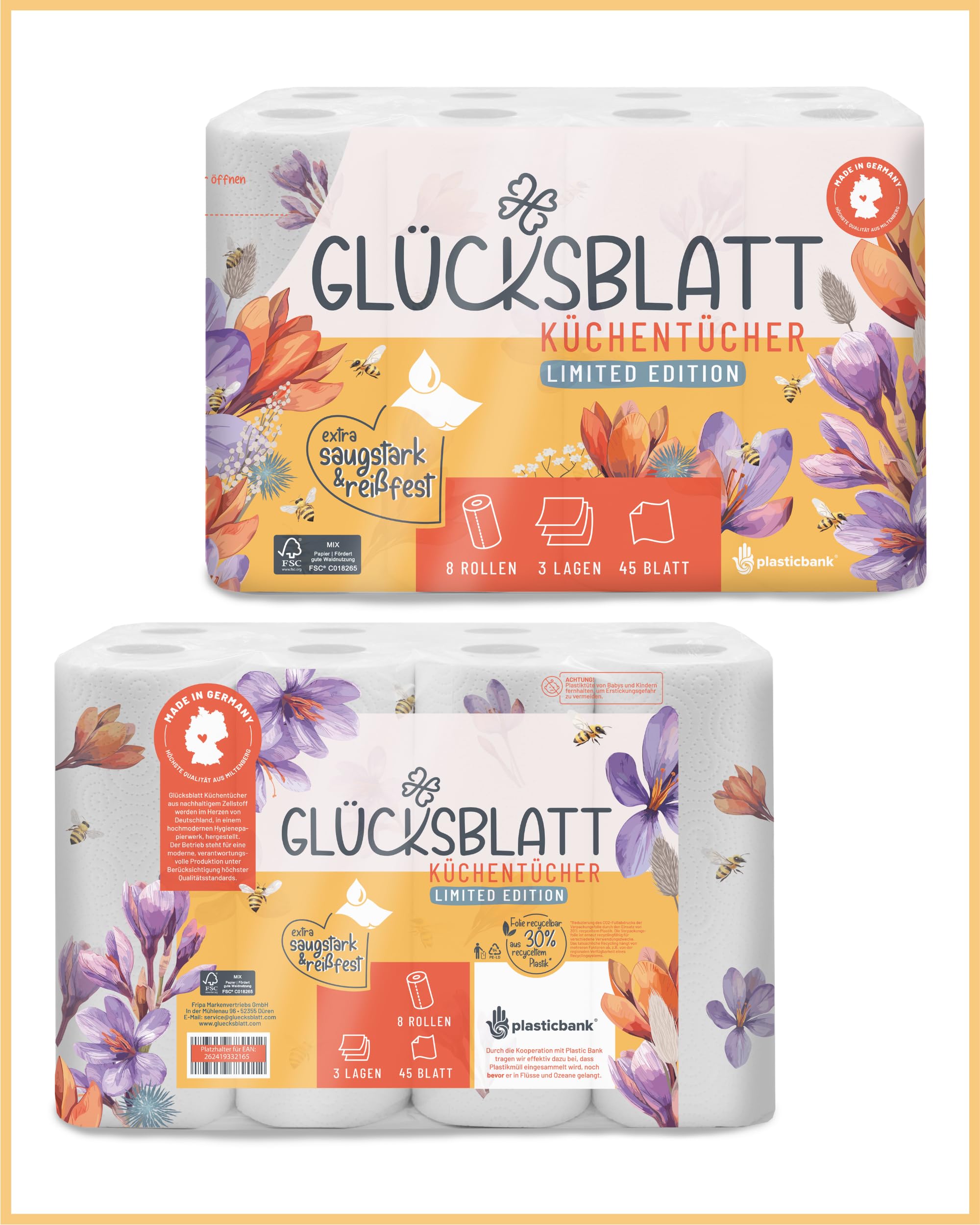 Glücksblatt Küchentücher mit Motiven, 48 Rollen à 45 Blatt, 3-lagig